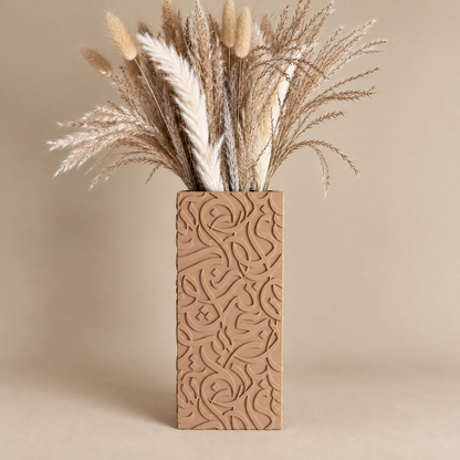 Arabic calligraphy vase in Dune matte finish, styled with dried pampas grass