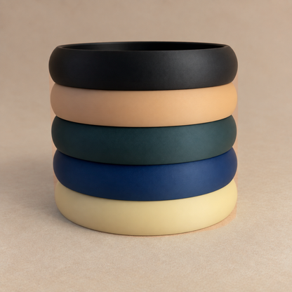 Arabic calligraphy catchall tray shown in all five matte colourways stacked together